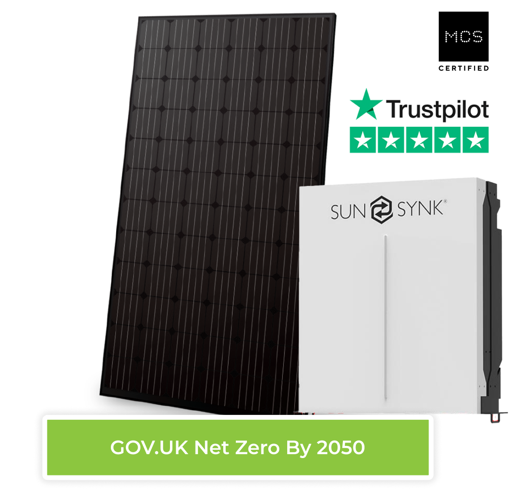 Solar panel and battery storage system — MCS Certified, Trustpilot Excellent, GOV.UK Net Zero By 2050